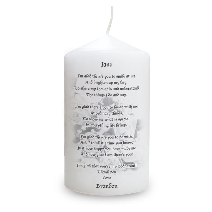 Personalised Godparent Pillar Candle - part of the Gifts Finder Personalised Candles collection