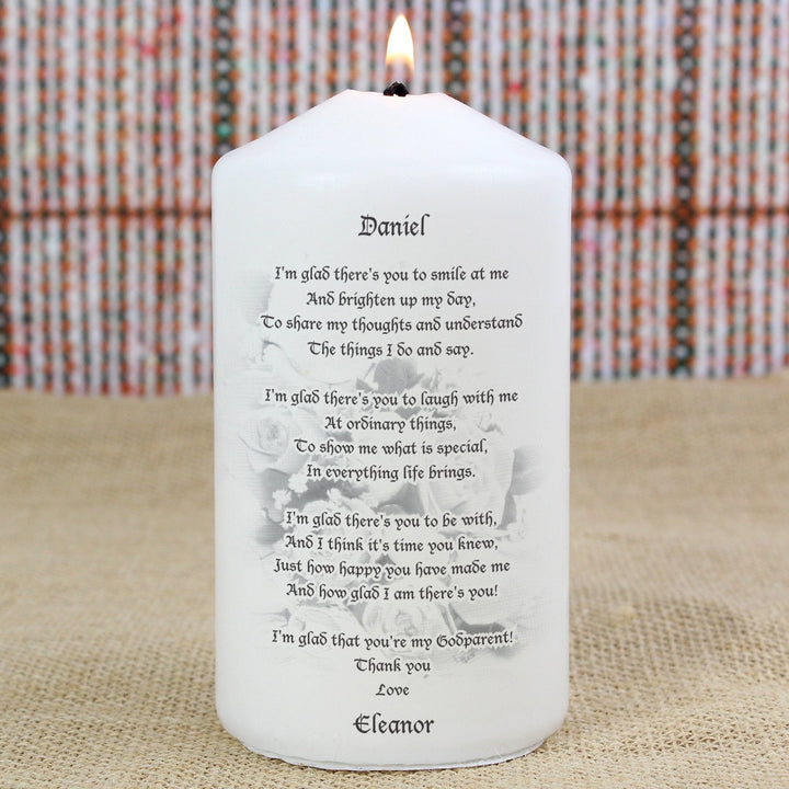 Personalised Godparent Pillar Candle - part of the Gifts Finder Personalised Candles collection