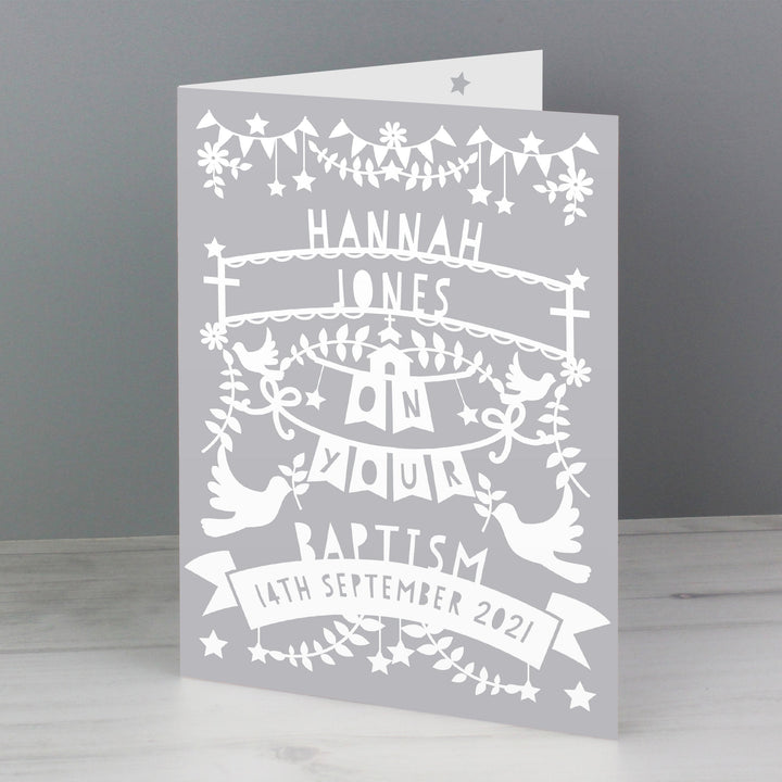 Buy Personalised Grey Papercut Style Card available now at www.giftsfinder.co.uk