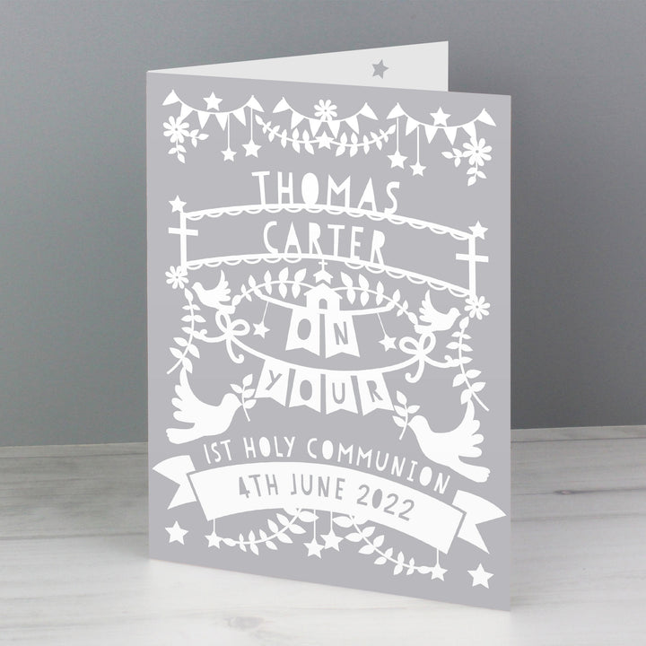 Buy Personalised Grey Papercut Style Card available now at www.giftsfinder.co.uk