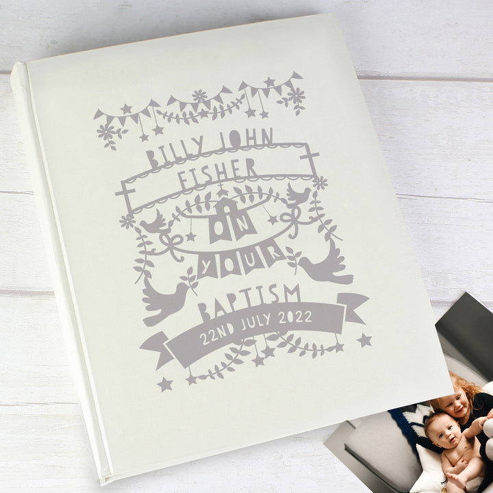 Buy Personalised Grey Papercut Style Photo Album available now at www.giftsfinder.co.uk