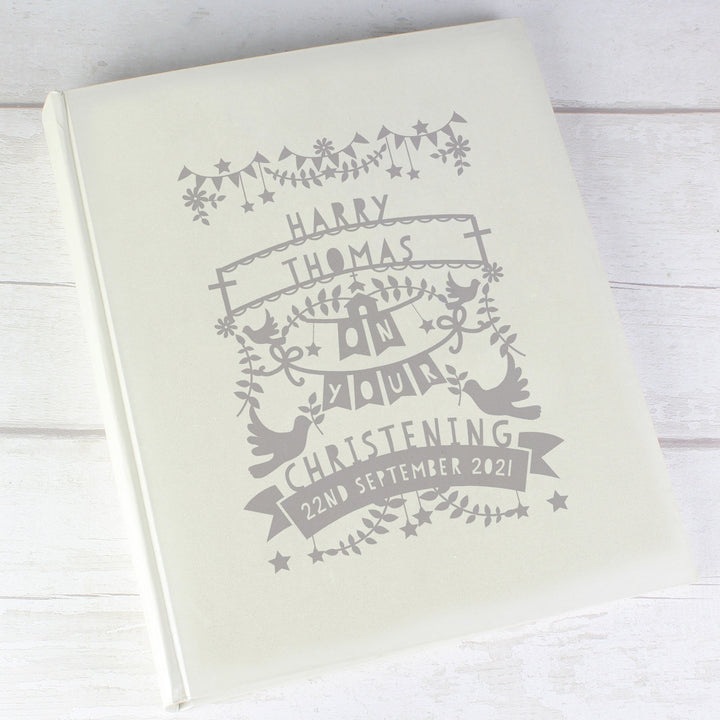 Buy Personalised Grey Papercut Style Photo Album available now at www.giftsfinder.co.uk