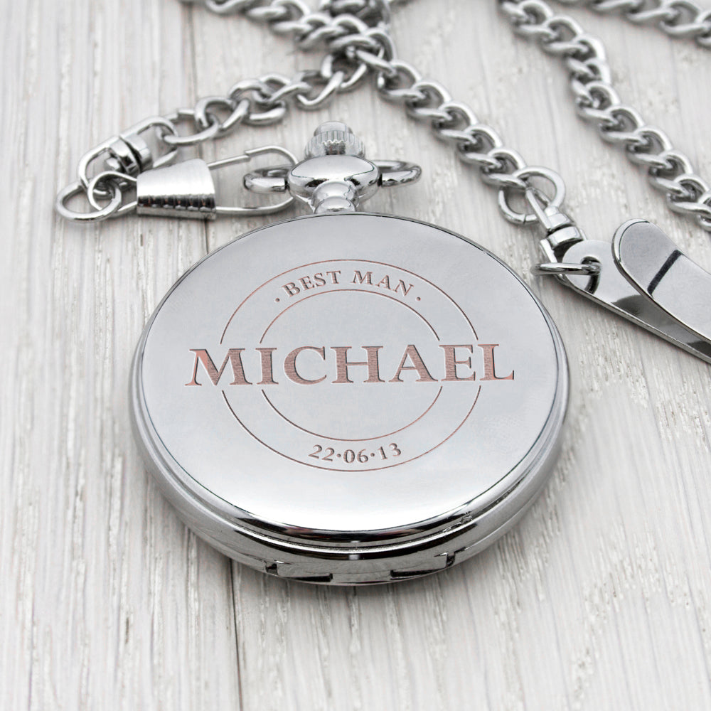 Personalised Groomsman Emblem Pocket Watch in gift category Personalised Pocket Watches