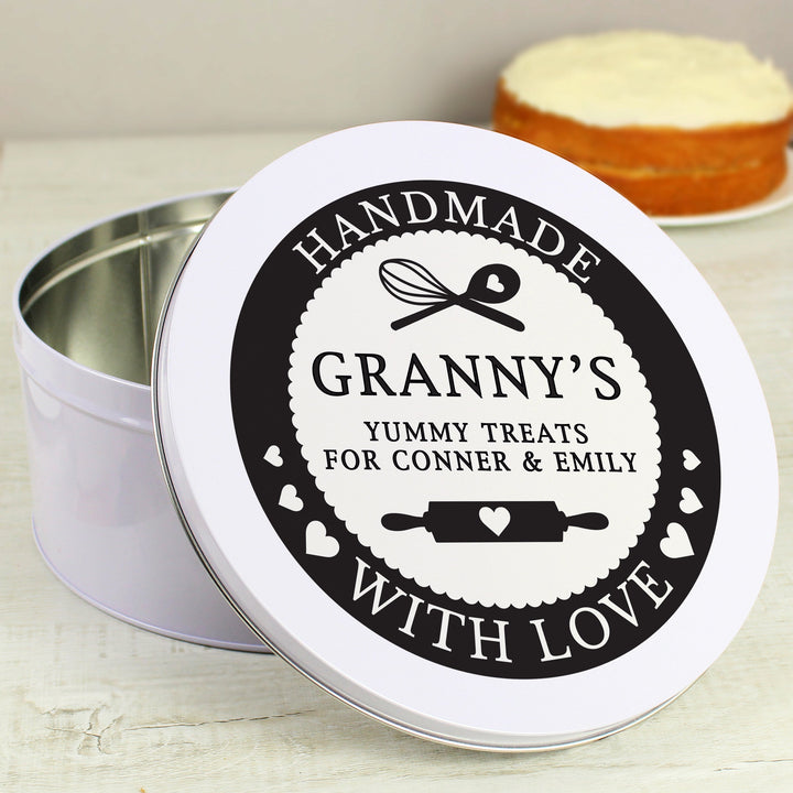 Buy Personalised Handmade With Love Cake Tin available now at www.giftsfinder.co.uk