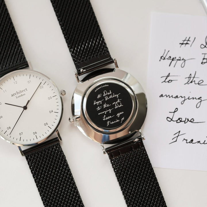 Buy Personalised Handwriting Engraved Men's Architect Zephyr Watch + Pitch Black Mesh Strap from www.giftsfinder.co.uk