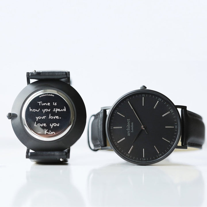 Buy Personalised Handwriting Engraved Men's Minimalist Watch + Jet Black Strap from www.giftsfinder.co.uk