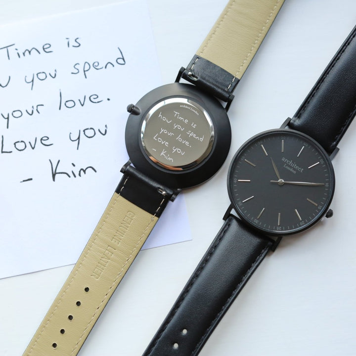 Buy Personalised Handwriting Engraved Men's Minimalist Watch + Jet Black Strap from www.giftsfinder.co.uk