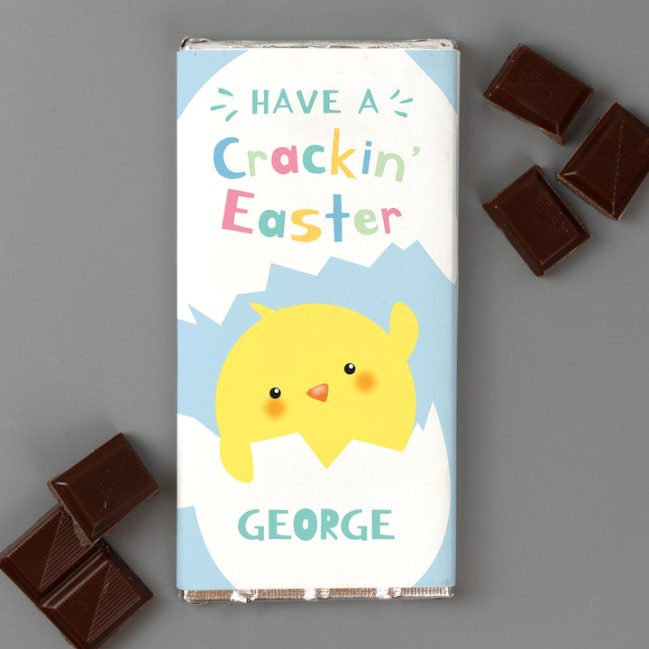 Buy Personalised Have A Cracking Easter Milk Chocolate Bar available now at www.giftsfinder.co.uk