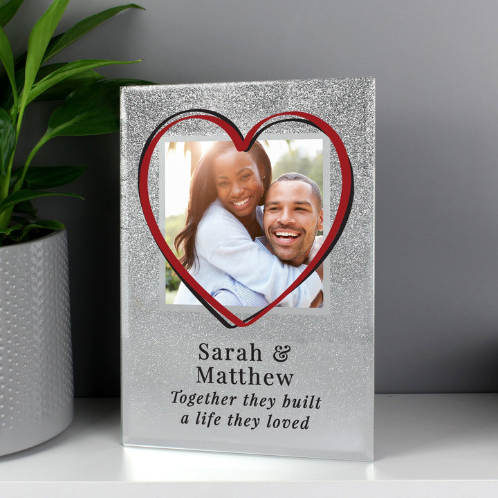 Buy Personalised Heart 4x4 Glitter Glass Photo Frame available now at www.giftsfinder.co.uk