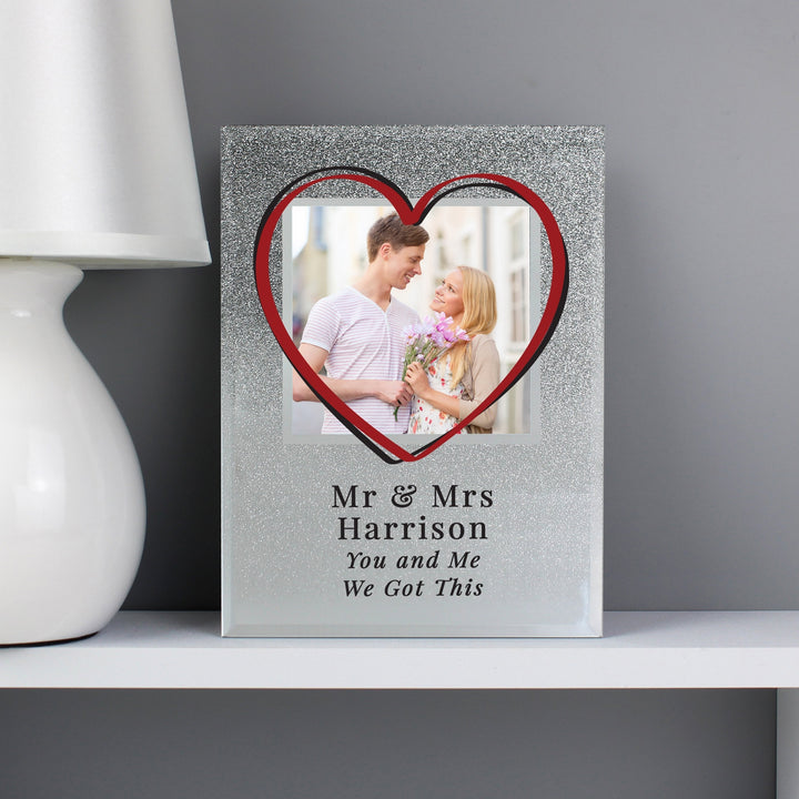 Buy Personalised Heart 4x4 Glitter Glass Photo Frame available now at www.giftsfinder.co.uk