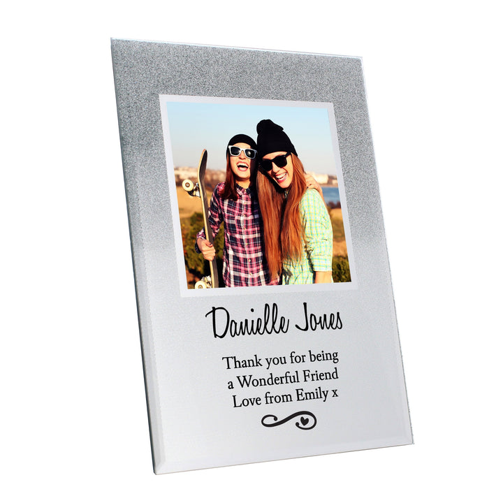 Buy Personalised Heart & Swirl 4x4 Glitter Glass Photo Frame available now at www.giftsfinder.co.uk