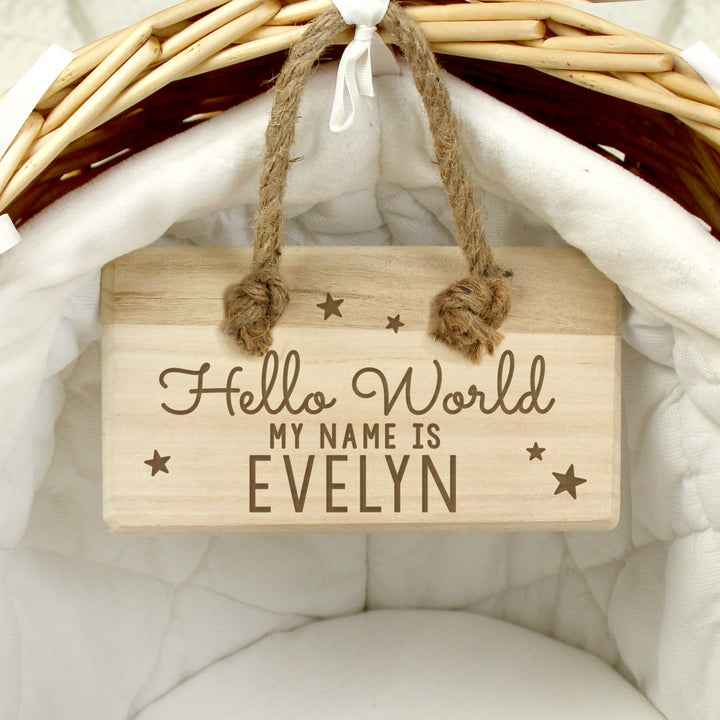 Buy Personalised Hello World Wooden Sign available now at www.giftsfinder.co.uk