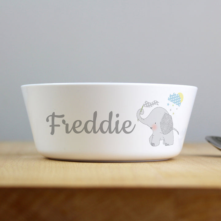 Buy Personalised Hessian Elephant Plastic Bowl available now at www.giftsfinder.co.uk