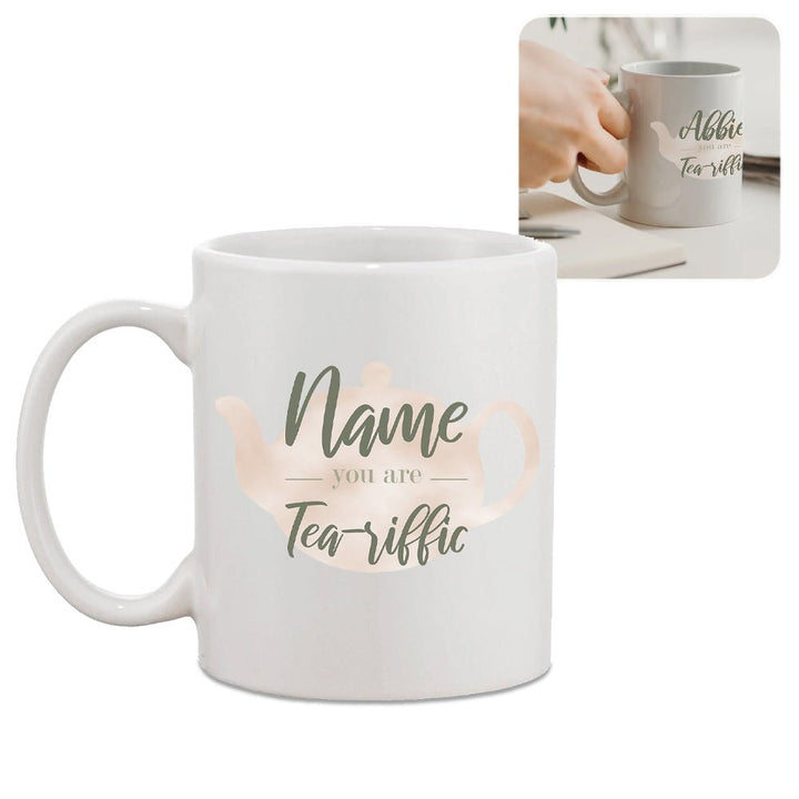 Buy Personalised Hot Drinks Mug with Tea - Riffic Design from www.giftsfinder.co.uk