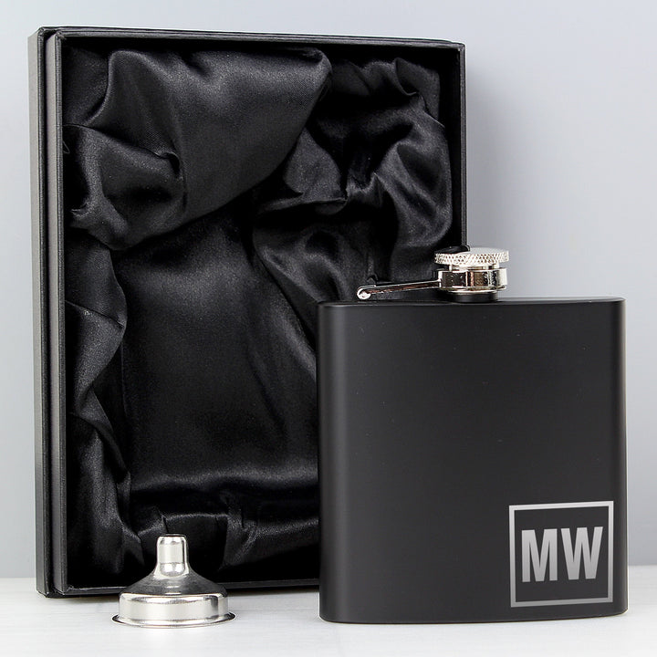 Buy Personalised Initials Black Hip Flask available now at www.giftsfinder.co.uk