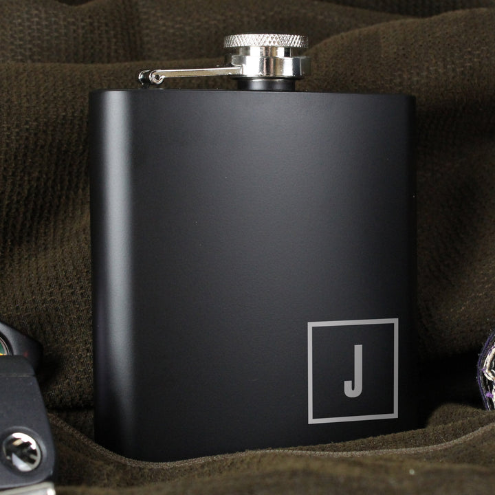 Buy Personalised Initials Black Hip Flask available now at www.giftsfinder.co.uk