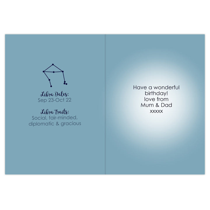 Buy Personalised Libra Zodiac Star Sign Card (September 23rd - October 22nd) available now at www.giftsfinder.co.uk