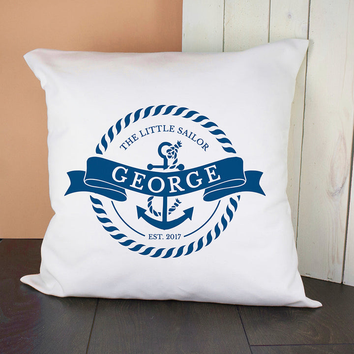 Buy Personalised Little Sailor With Anchor Cushion Cover available now at www.giftsfinder.co.uk