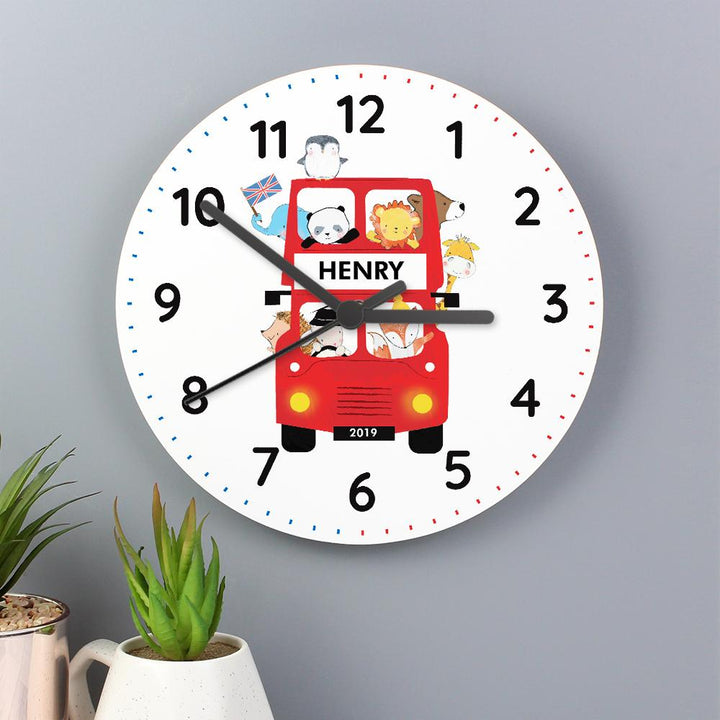 Personalised London Animal Bus Wooden Clock - part of the Gifts Finder Personalised Wooden Clocks collection