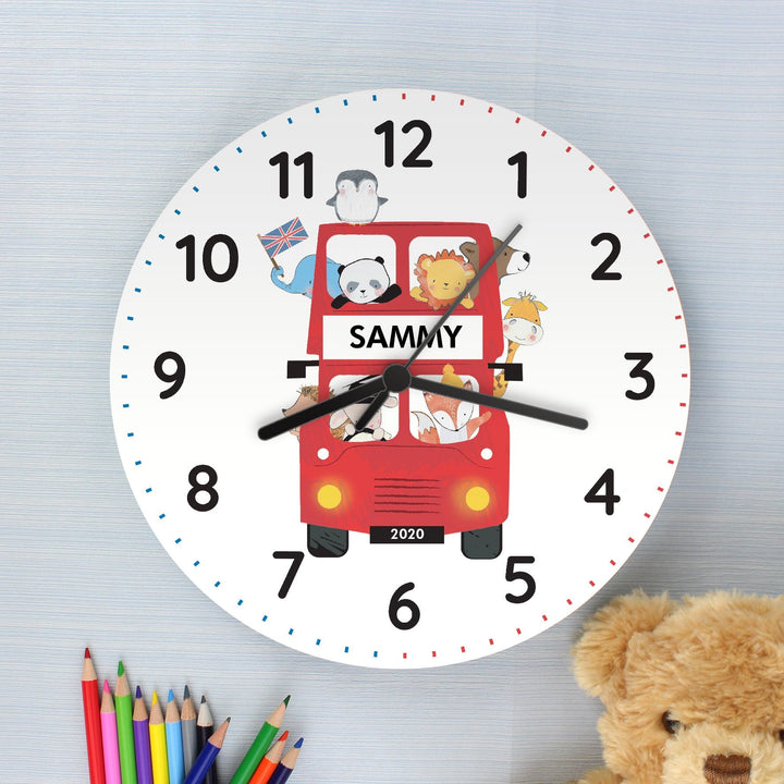 Personalised London Animal Bus Wooden Clock - part of the Gifts Finder Personalised Wooden Clocks collection