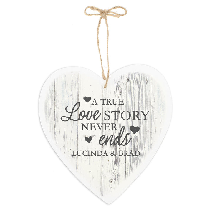 Buy Personalised Love Story Large Wooden Heart Decoration available now at www.giftsfinder.co.uk