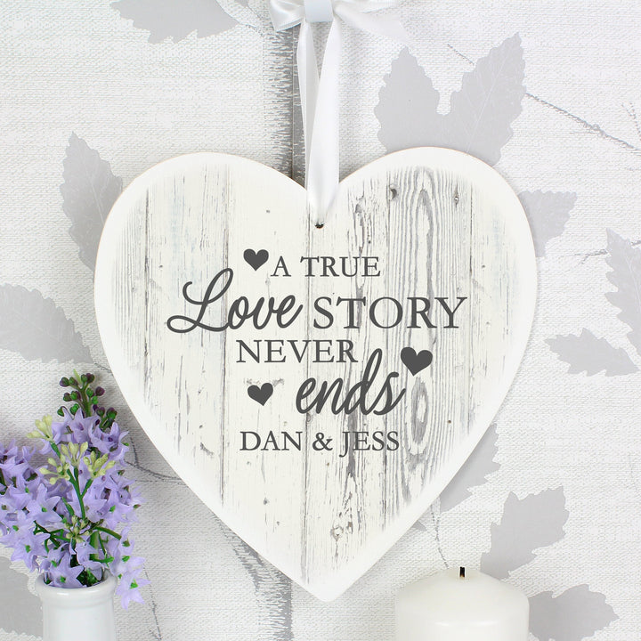 Personalised Love Story Large Wooden Heart Decoration