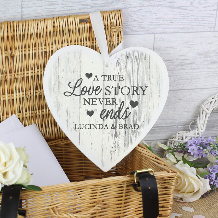 Personalised Love Story Large Wooden Heart Decoration