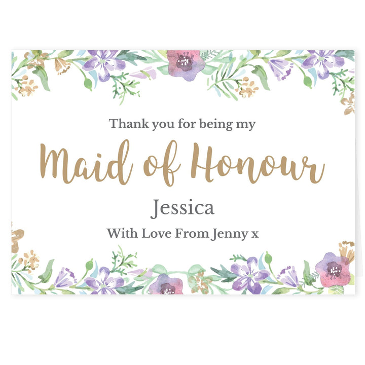 Buy Personalised Maid of Honour 'Floral Watercolour Wedding' Card available now at www.giftsfinder.co.uk