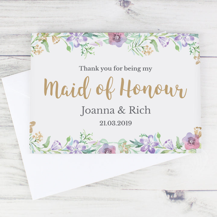 Buy Personalised Maid of Honour 'Floral Watercolour Wedding' Card available now at www.giftsfinder.co.uk