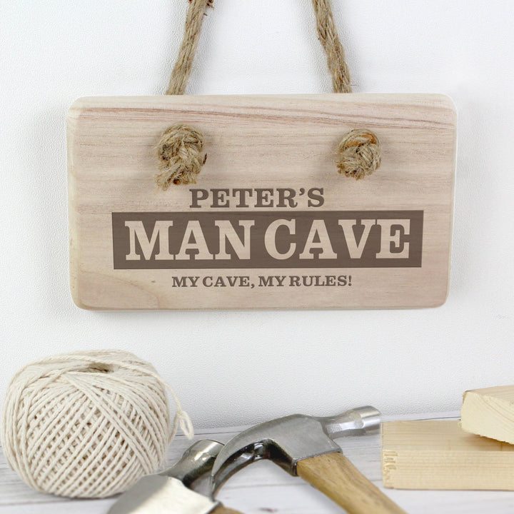 Buy Personalised MAN CAVE Wooden Sign available now at www.giftsfinder.co.uk