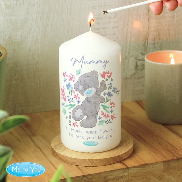 Buy Personalised Me to You Floral Pillar Candle available now at www.giftsfinder.co.uk