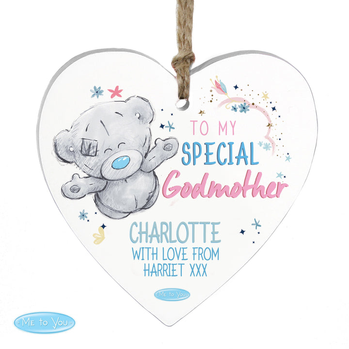 Personalised Me To You Godmother Wooden Heart Decoration - part of the Gifts Finder Personalised Heart Decorations collection