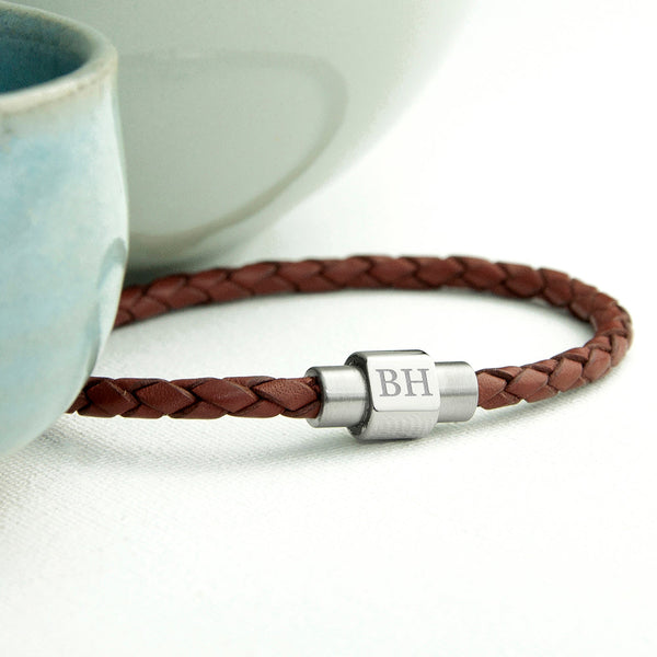 Buy Personalised Men's Woven Leather Bracelet in Burnt Sienna available now at www.giftsfinder.co.uk