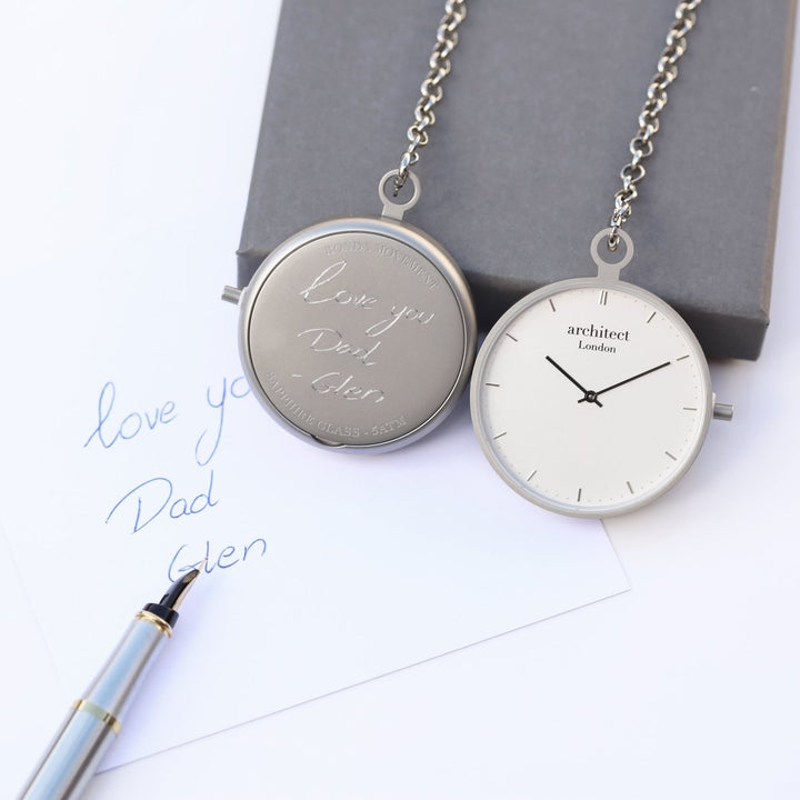 Buy Personalised Modern Pocket Watch Silver Handwriting Engraved from www.giftsfinder.co.uk