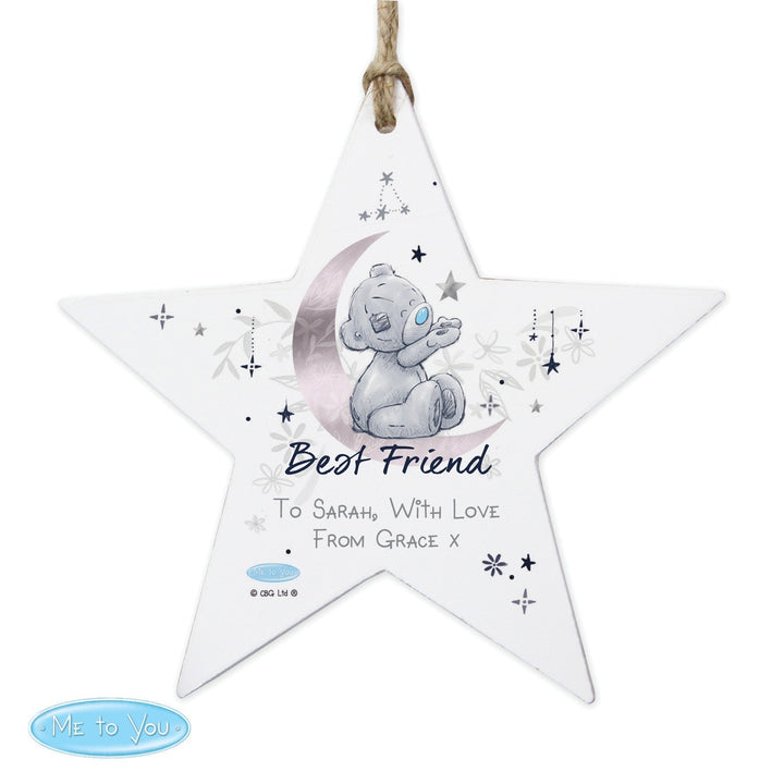 Buy Personalised Moon & Stars Me To You Wooden Star Decoration available now at www.giftsfinder.co.uk