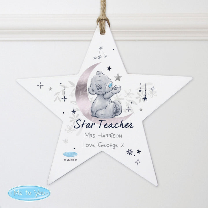 Buy Personalised Moon & Stars Me To You Wooden Star Decoration available now at www.giftsfinder.co.uk