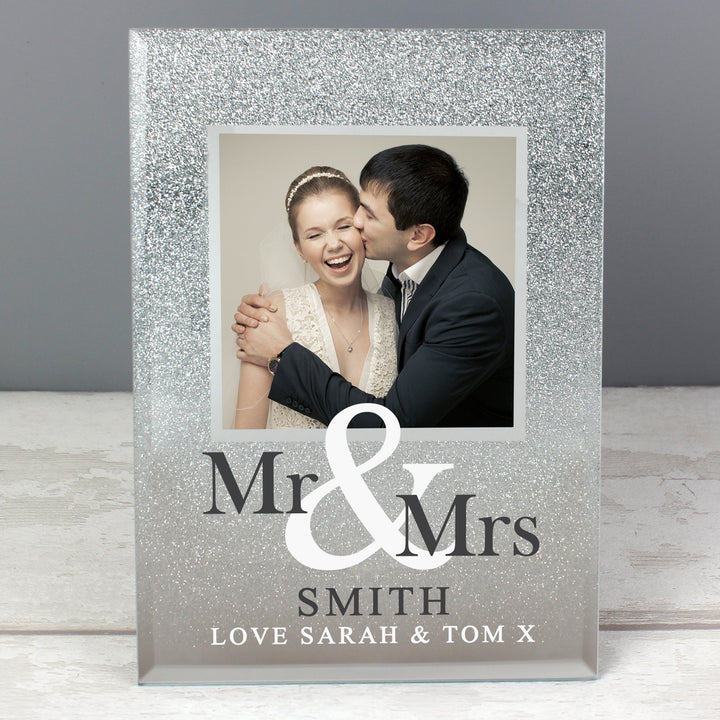 Buy Personalised Mr & Mrs 4x4 Glitter Glass Photo Frame available now at www.giftsfinder.co.uk