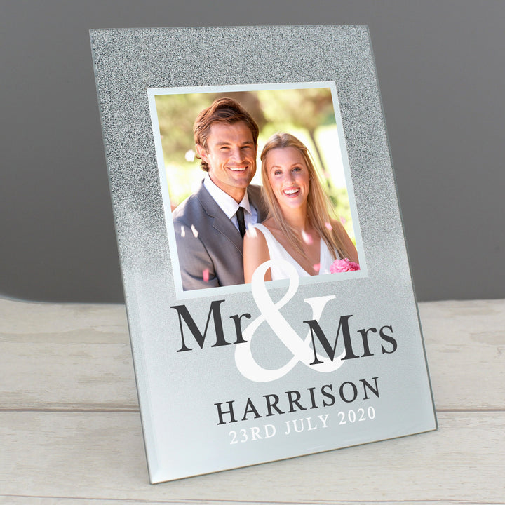 Buy Personalised Mr & Mrs 4x4 Glitter Glass Photo Frame available now at www.giftsfinder.co.uk