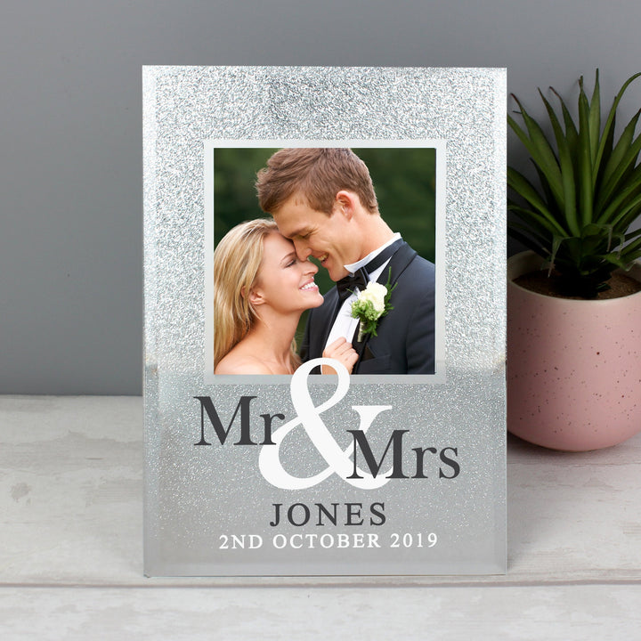 Buy Personalised Mr & Mrs 4x4 Glitter Glass Photo Frame available now at www.giftsfinder.co.uk