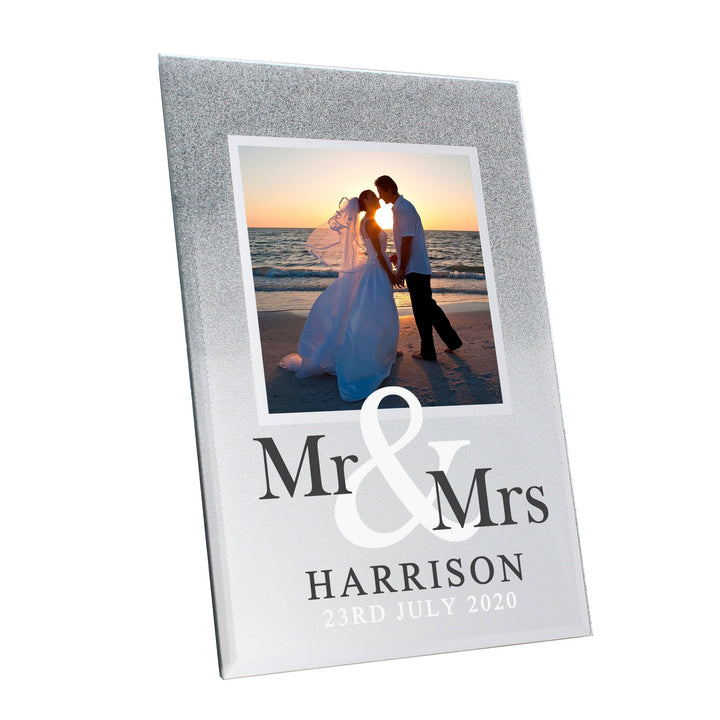 Buy Personalised Mr & Mrs 4x4 Glitter Glass Photo Frame available now at www.giftsfinder.co.uk