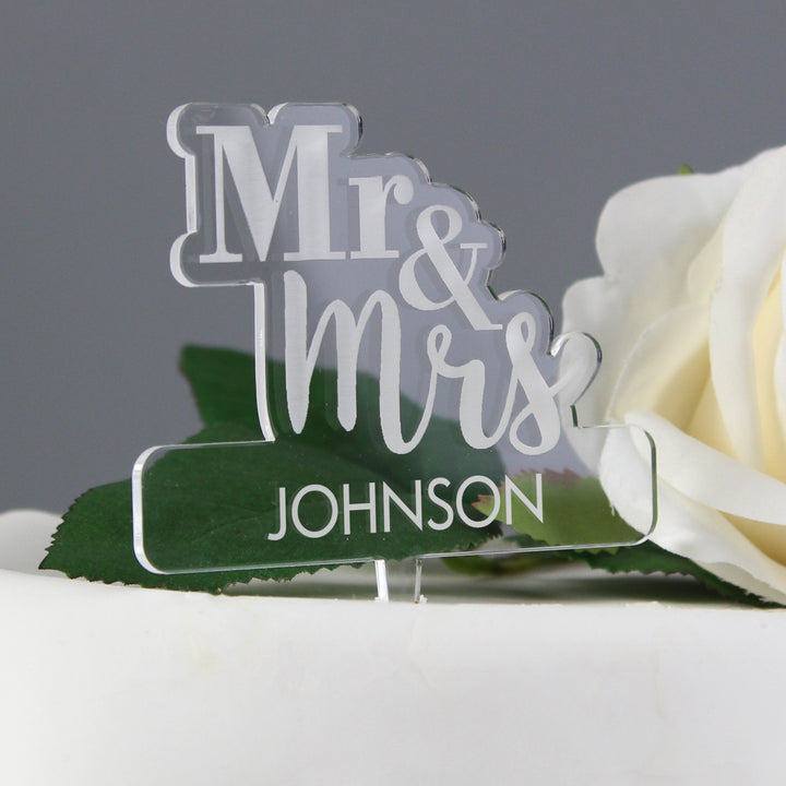 Buy Personalised Mr & Mrs Acrylic Cake Topper available now at www.giftsfinder.co.uk