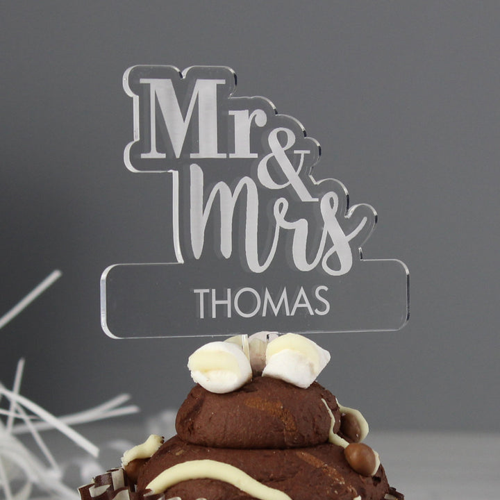 Buy Personalised Mr & Mrs Acrylic Cake Topper available now at www.giftsfinder.co.uk