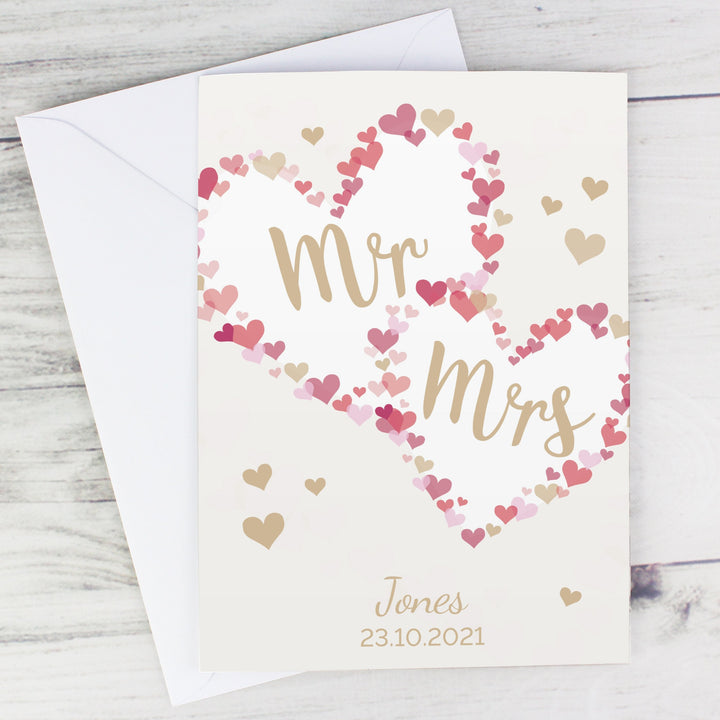 Personalised Mr & Mrs Confetti Hearts Wedding Card - part of the Gifts Finder Personalised Wedding Gifts collection