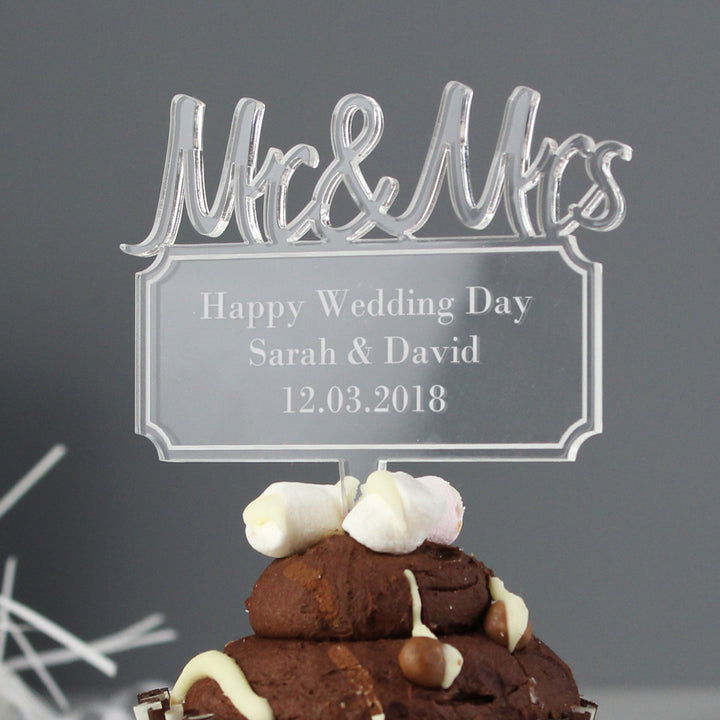 Buy Personalised Mr & Mrs Plaque Acrylic Cake Topper available now at www.giftsfinder.co.uk