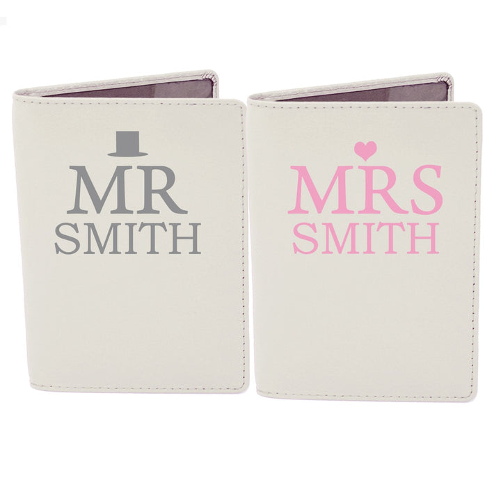 Buy Personalised Mr & Mrs Top Hat Cream Passport Holders at www.giftsfinder.co.uk