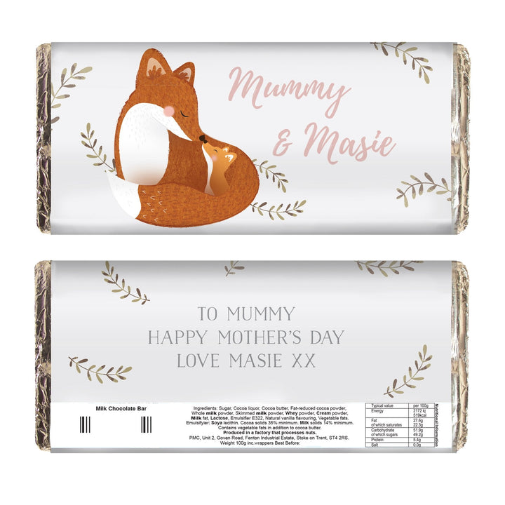 Buy Personalised Mummy and Me Fox Chocolate Bar at www.giftsfinder.co.uk