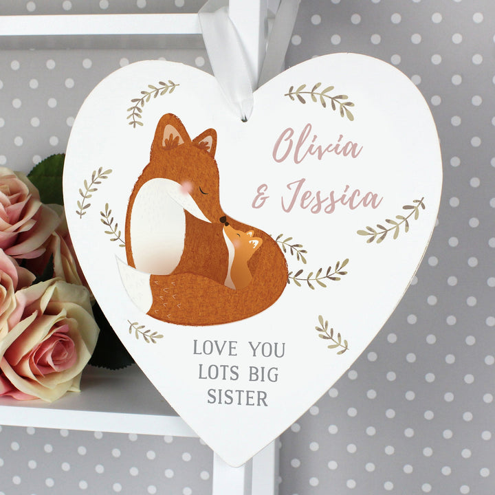 Buy Personalised Mummy and Me Fox Large Wooden Heart Decoration at www.giftsfinder.co.uk