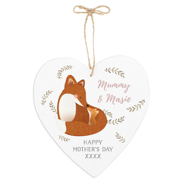 Buy Personalised Mummy and Me Fox Large Wooden Heart Decoration at www.giftsfinder.co.uk