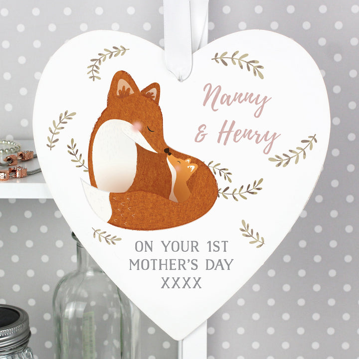 Buy Personalised Mummy and Me Fox Large Wooden Heart Decoration at www.giftsfinder.co.uk