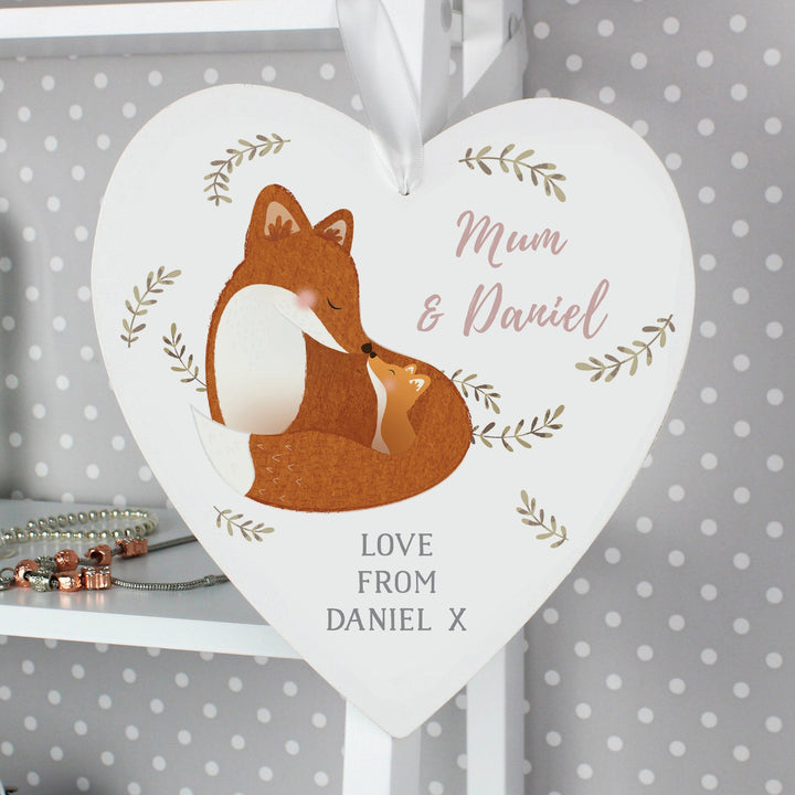 Buy Personalised Mummy and Me Fox Large Wooden Heart Decoration at www.giftsfinder.co.uk